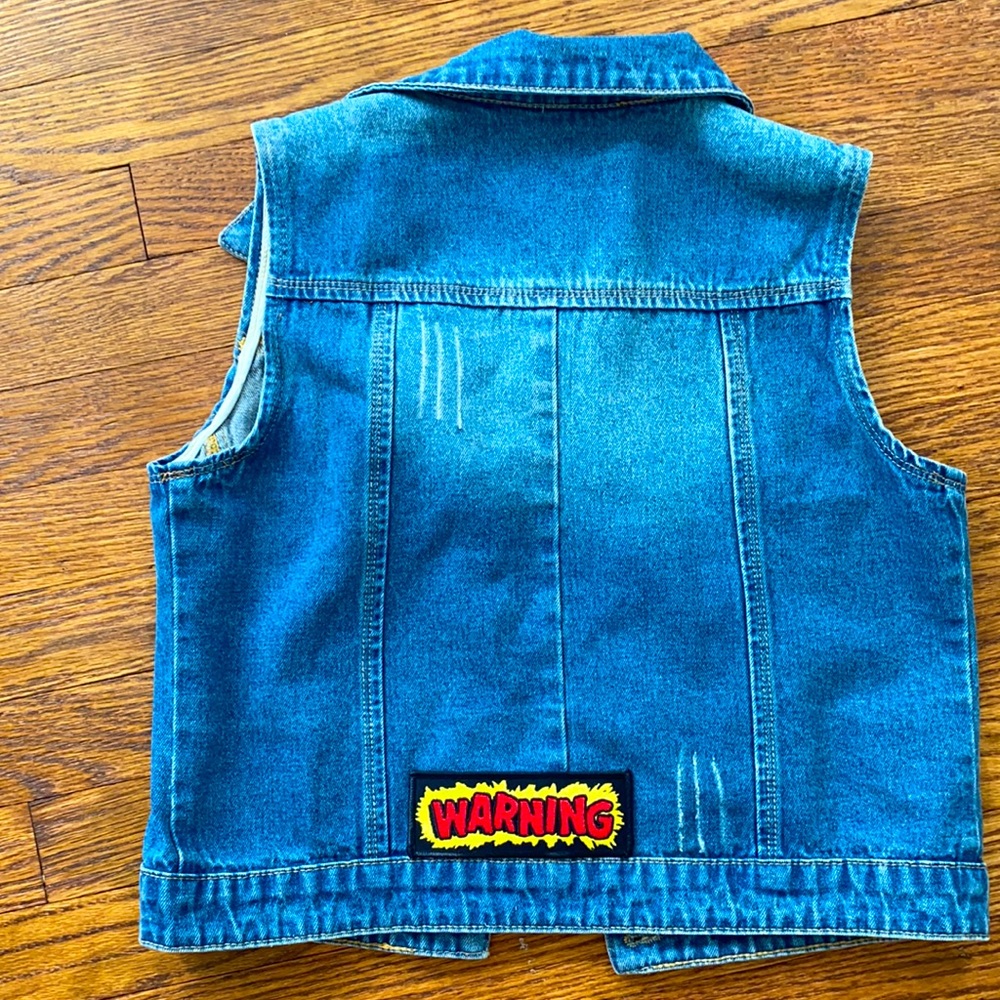 Patched Sleeveless Jean Vest Size Small